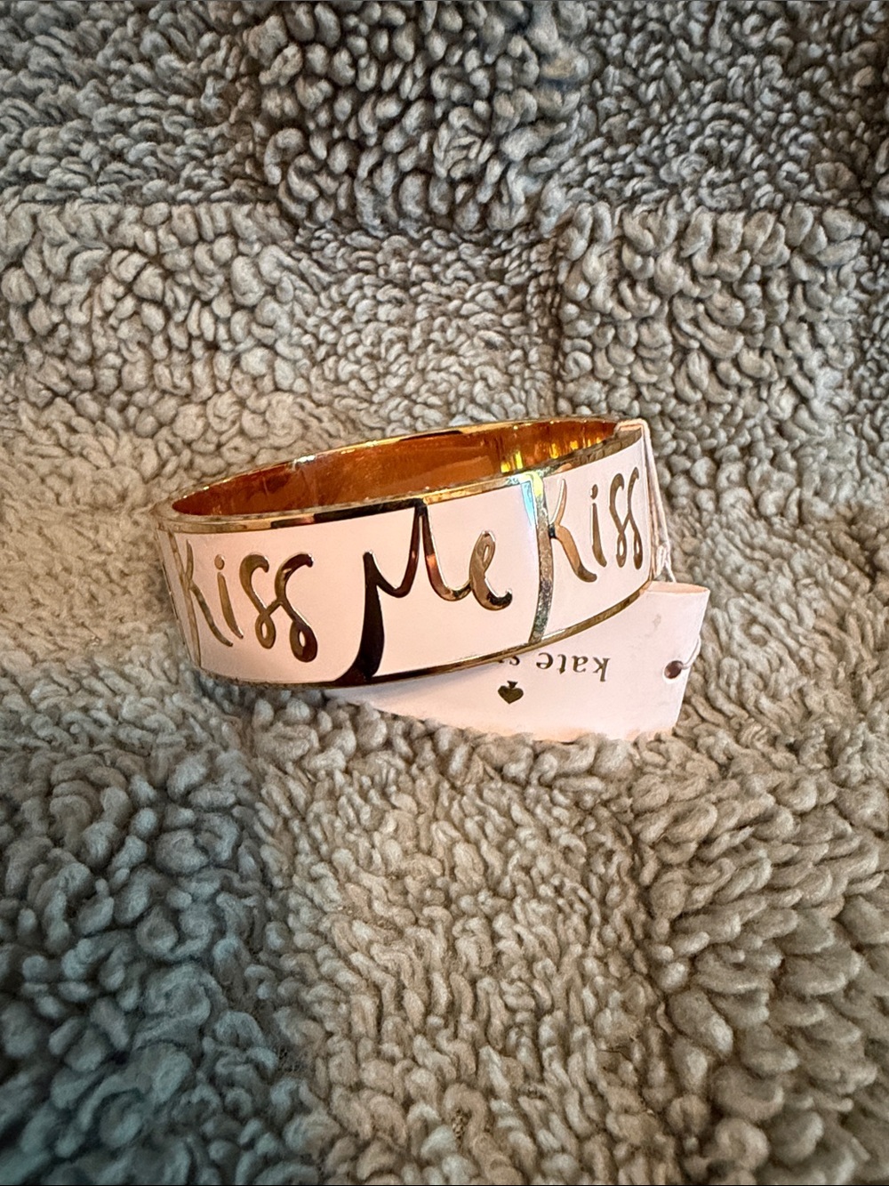 Kate Spade Pale Pink and Gold "Kiss Me" Hinged Bangle Bracelet